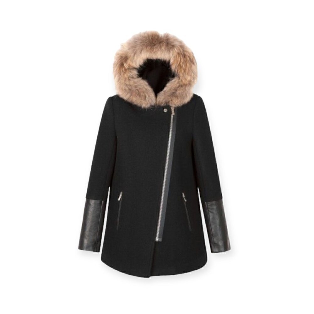 Sandro Paris Wool Blend Hooded Pea Coat, navy blue,  Size 38EU/US6